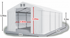 Skladový stan 8x8x2,5m střecha PVC 560g/m2 boky PVC 500g/m2 konstrukce ZIMA PLUS