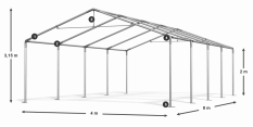 Skladový stan 4x8x2m strecha PE 240g/m2 boky PE 240g/m2 konštrukcia LETO