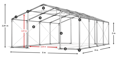Skladový stan 5x8x2m střecha PVC 620g/m2 boky PVC 620g/m2 konstrukce ZIMA PLUS