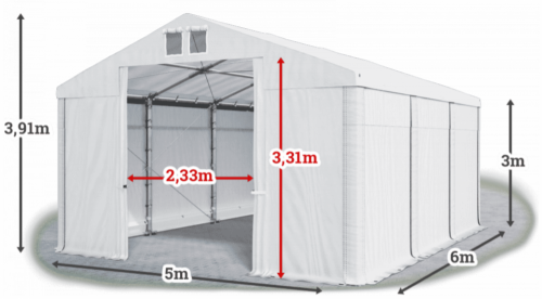 Skladový stan 5x6x3m střecha PVC 560g/m2 boky PVC 500g/m2 konstrukce ZIMA PLUS