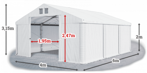 Skladový stan 4x6x2m střecha PVC 560g/m2 boky PVC 500g/m2 HALYSTANY.CZ