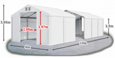 Skladový stan 4x13x2,5m strecha PVC 580g/m2 boky PVC 500g/m2 konštrukcie ZIMA PLUS