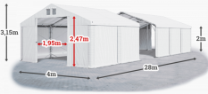 Skladový stan 4x28x2m střecha PVC 620g/m2 boky PVC 620g/m2 konstrukce POLÁRNÍ