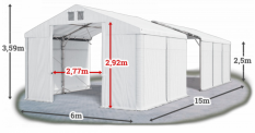 Skladový stan 6x15x2,5m strecha PVC 580g/m2 boky PVC 500g/m2 konštrukcia POLÁRNA