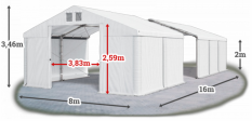 Skladový stan 8x16x2m strecha PVC 560g/m2 boky PVC 500g/m2 konštrukcia POLÁRNA