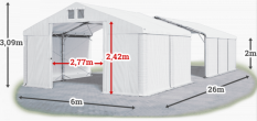 Skladový stan 6x26x2m strecha PVC 560g/m2 boky PVC 500g/m2 konštrukcia POLÁRNA