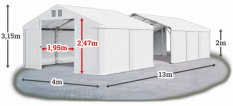 Skladový stan 4x13x2m střecha PVC 580g/m2 boky PVC 500g/m2 konstrukce POLÁRNÍ