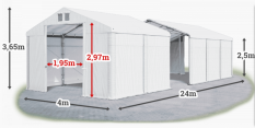 Skladový stan 4x24x2,5m střecha PVC 560g/m2 boky PVC 500g/m2 konstrukce ZIMA PLUS