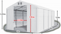 Skladový stan 5x8x3,5m strecha PVC 620g/m2 boky PVC 620g/m2 konštrukcia POLÁRNA
