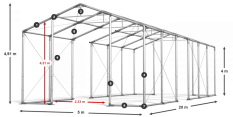Párty stan 5x20x4m strecha PVC 560g/m2 boky PVC 500g/m2 konštrukcia ZIMA PLUS