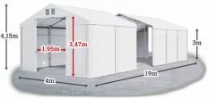 Skladový stan 4x19x3m střecha PVC 580g/m2 boky PVC 500g/m2 konstrukce ZIMA