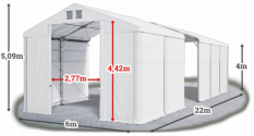 Skladový stan 6x22x4m střecha PVC 560g/m2 boky PVC 500g/m2 konstrukce POLÁRNÍ