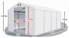 Skladový stan 4x8x3,5m střecha PVC 560g/m2 boky PVC 500g/m2 konstrukce ZIMA PLUS