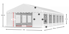 Párty stan 6x12x2m střecha PE 240g/m2 boky PE 240g/m2 konstrukce LÉTO