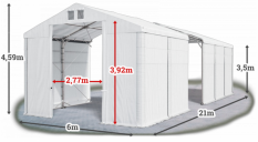 Skladový stan 6x21x3,5m střecha PVC 580g/m2 boky PVC 500g/m2 konstrukce POLÁRNÍ