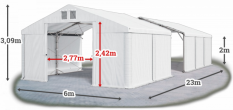 Skladový stan 6x23x2m střecha PVC 580g/m2 boky PVC 500g/m2 konstrukce POLÁRNÍ