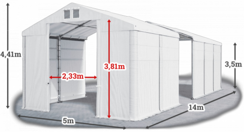 Skladový stan 5x14x3,5m střecha PVC 620g/m2 boky PVC 620g/m2 konstrukce ZIMA