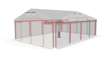 Skladový stan 8x70x3m střecha PVC 560g/m2 boky PVC 500g/m2 konstrukce POLÁRNÍ
