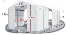 Skladový stan 8x24x4m strecha PVC 560g/m2 boky PVC 500g/m2 konštrukcia POLÁRNA