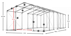Párty stan 4x16x3m střecha PVC 560g/m2 boky PVC 500g/m2 konstrukce ZIMA PLUS