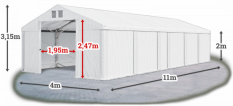 Skladový stan 4x11x2m strecha PVC 580g/m2 boky PVC 500g/m2 konštrukcia POLÁRNA PLUS