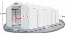 Skladový stan 4x11x3,5m střecha PVC 580g/m2 boky PVC 500g/m2 konstrukce ZIMA PLUS