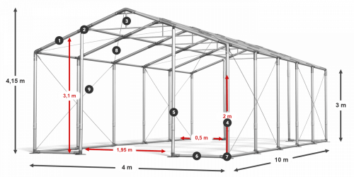 Skladový stan celoroční 4x10x3m nehořlavá plachta PVC 600g/m2 konstrukce ZIMA PLUS