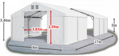 Skladový stan 8x17x2m střecha PVC 580g/m2 boky PVC 500g/m2 konstrukce POLÁRNÍ PLUS