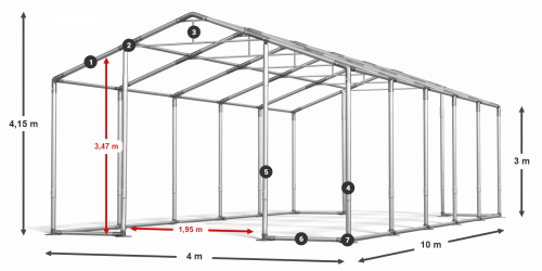 Skladový stan 4x10x3m strecha PVC 580g/m2 boky PVC 500g/m2 konštrukcia ZIMA