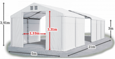 Skladový stan 5x21x3m střecha PVC 580g/m2 boky PVC 500g/m2 konstrukce ZIMA