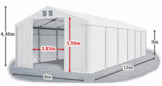 Skladový stan 8x12x3m střecha PVC 560g/m2 boky PVC 500g/m2 konstrukce ZIMA PLUS