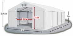 Skladový stan 5x8x2m střecha PVC 560g/m2 boky PVC 500g/m2 konstrukce POLÁRNÍ