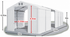 Skladový stan 5x16x4m střecha PVC 560g/m2 boky PVC 500g/m2 konstrukce POLÁRNÍ PLUS
