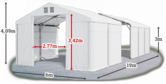Skladový stan 6x19x3m strecha PVC 580g/m2 boky PVC 500g/m2 konštrukcia POLÁRNA PLUS