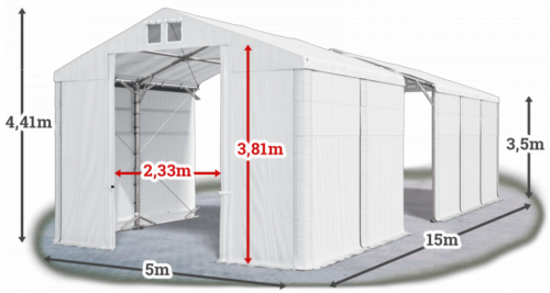 Skladový stan 5x15x3,5m strecha PVC 580g/m2 boky PVC 500g/m2 konštrukcia POLÁRNA PLUS