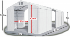 Skladový stan 8x22x4m strecha PVC 620g/m2 boky PVC 620g/m2 konštrukcia POLÁRNA