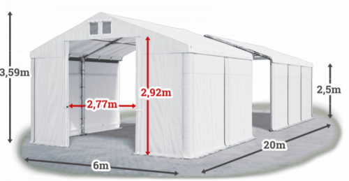 Skladový stan 6x20x2,5m strecha PVC 560g/m2 boky PVC 500g/m2 konštrukcia ZIMA
