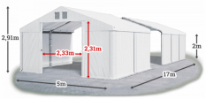 Skladový stan 5x17x2m střecha PVC 580g/m2 boky PVC 500g/m2 konstrukce LÉTO