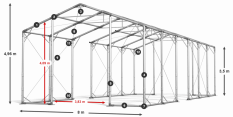 Skladový stan 8x70x3,5m strecha PVC 560g/m2 boky PVC 500g/m2 konštrukcia POLÁRNA