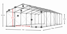 Párty stan 4x12x2m strecha PVC 560g/m2 boky PVC 500g/m2 konštrukcia ZIMA PLUS