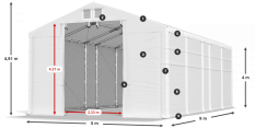 Skladový stan 5x9x4m střecha PVC 620g/m2 boky PVC 620g/m2 konstrukce POLÁRNÍ