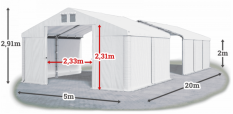 Skladový stan 5x20x2m střecha PVC 560g/m2 boky PVC 500g/m2 konstrukce LÉTO