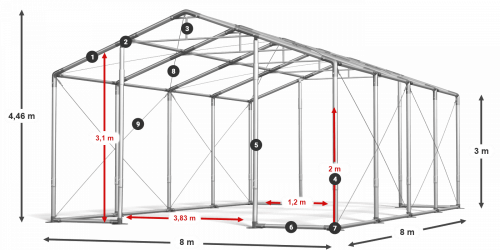 Skladový stan celoroční 8x8x3m nehořlavá plachta PVC 600g/m2 konstrukce ZIMA PLUS