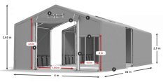 Skladový stan celoroční 4x34x2,5m nehořlavá plachta PVC 600g/m2 konstrukce ZIMA PLUS