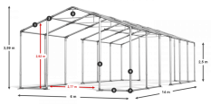 Skladový stan 6x14x2,5m střecha PVC 580g/m2 boky PVC 500g/m2 konstrukce ZIMA