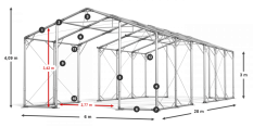 Skladový stan 6x28x3m střecha PVC 580g/m2 boky PVC 500g/m2 konstrukce POLÁRNÍ