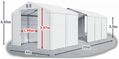 Skladový stan 4x20x3,5m střecha PVC 620g/m2 boky PVC 620g/m2 konstrukce ZIMA