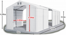 Skladový stan 8x22x3,5m střecha PVC 620g/m2 boky PVC 620g/m2 konstrukce ZIMA