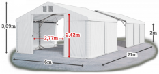 Skladový stan 6x21x2m střecha PVC 580g/m2 boky PVC 500g/m2 konstrukce POLÁRNÍ PLUS