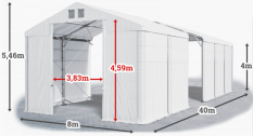 Skladový stan 8x40x4m střecha PVC 620g/m2 boky PVC 620g/m2 konstrukce POLÁRNÍ PLUS